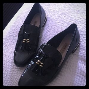 Zara Black Paten leather loafers worn once
